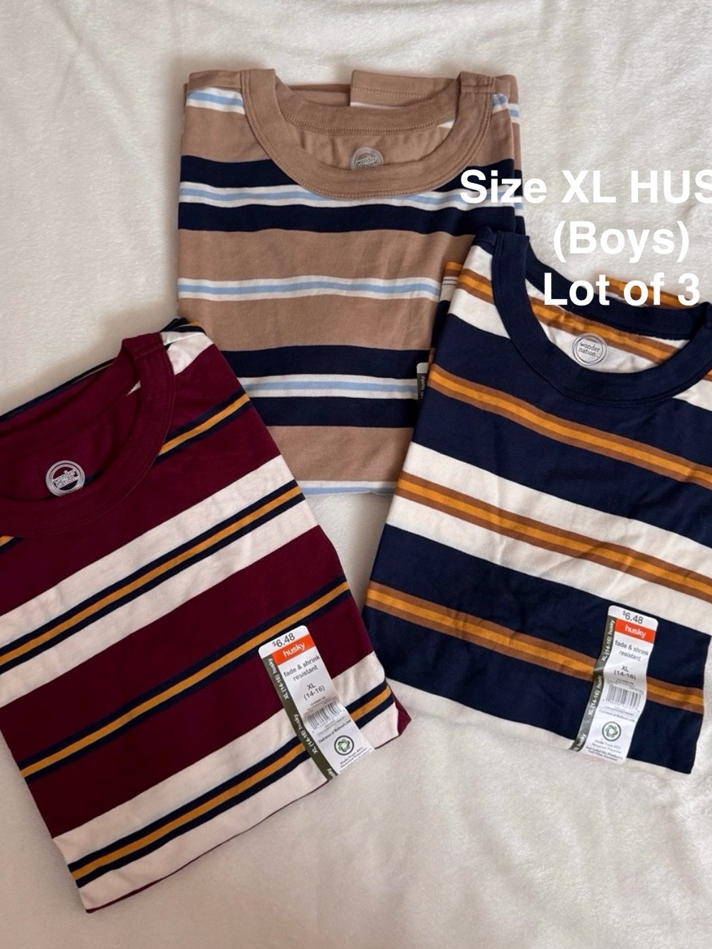 Wonder Nation Boys' Long Sleeve Stripe Tees, XL HUSKY